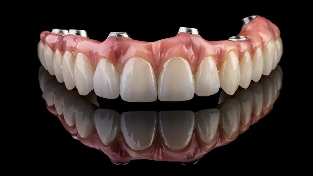 Prótese fixa sobre implantes desenvolvida para proporcionar estabilidade e durabilidade.